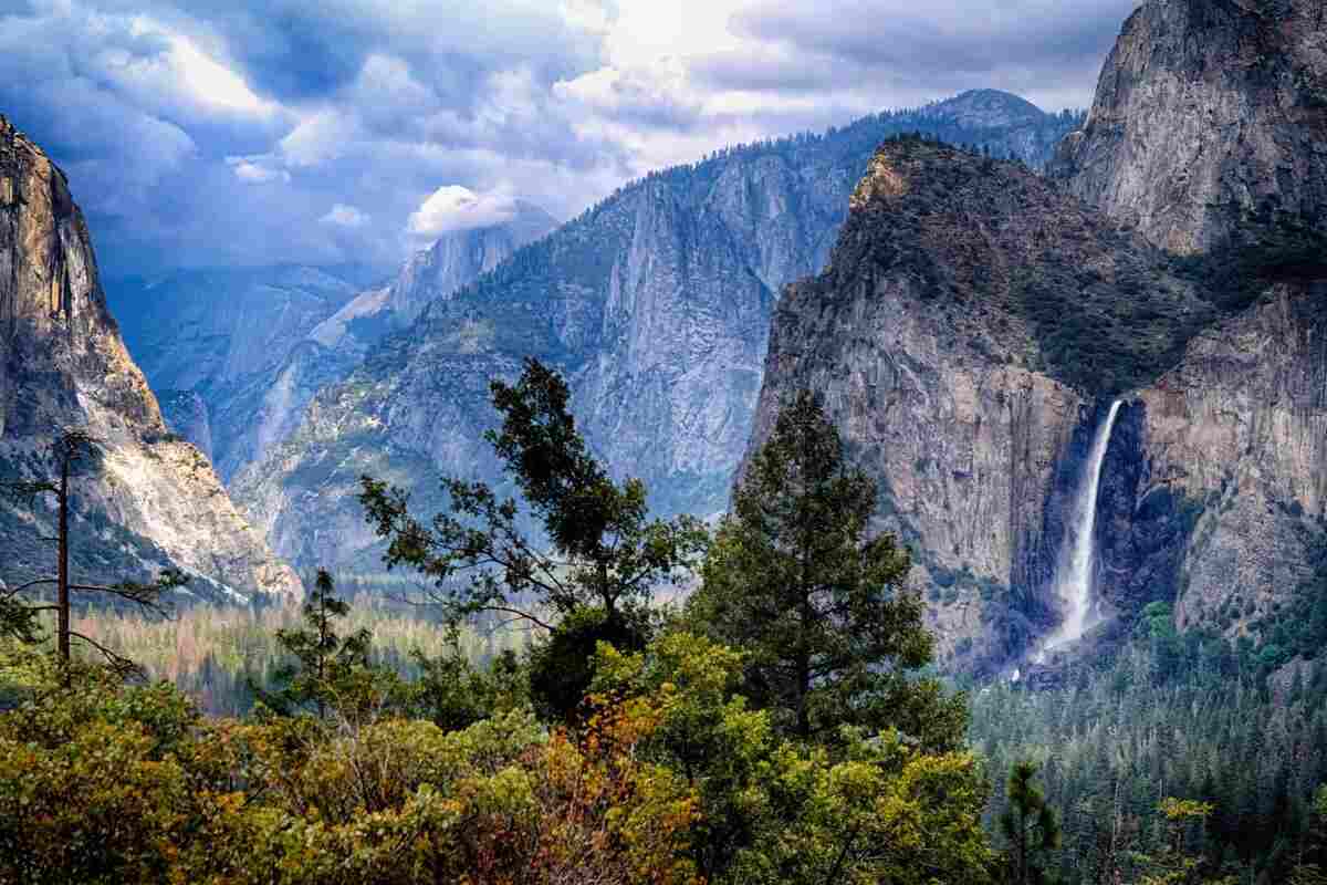 Yosemite Valley with Half Dome and El Capitan granite cliffs